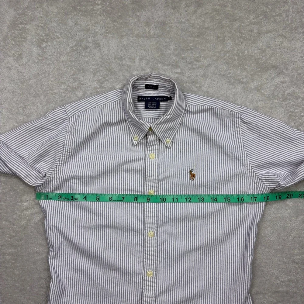Ralph Lauren Button Down Shirt Womens 4 Blue White Striped Slim Fit Oxford Pony - Picture 7 of 11